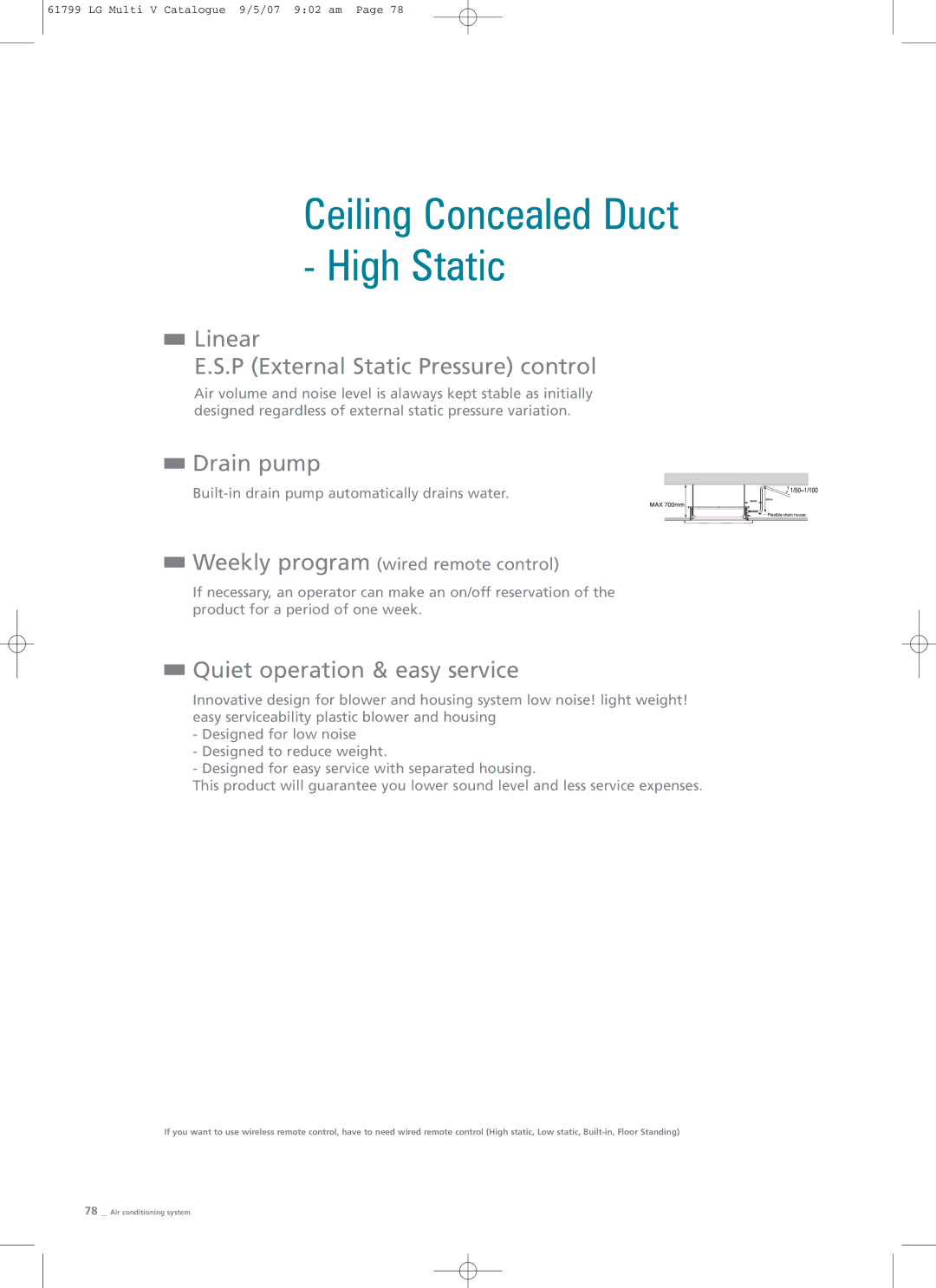 LG Electronics PRHR040 manual Ceiling Concealed Duct High Static, Linear P External Static Pressure control 