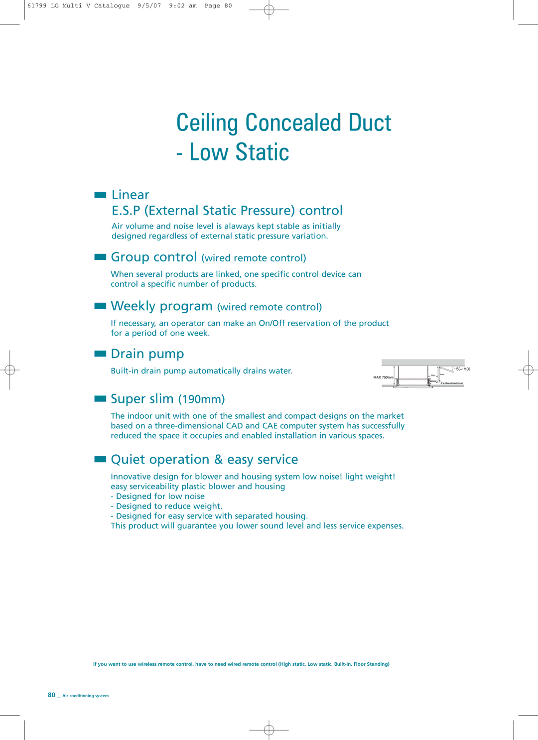 LG Electronics PRHR040 manual Ceiling Concealed Duct Low Static, Super slim 190mm 