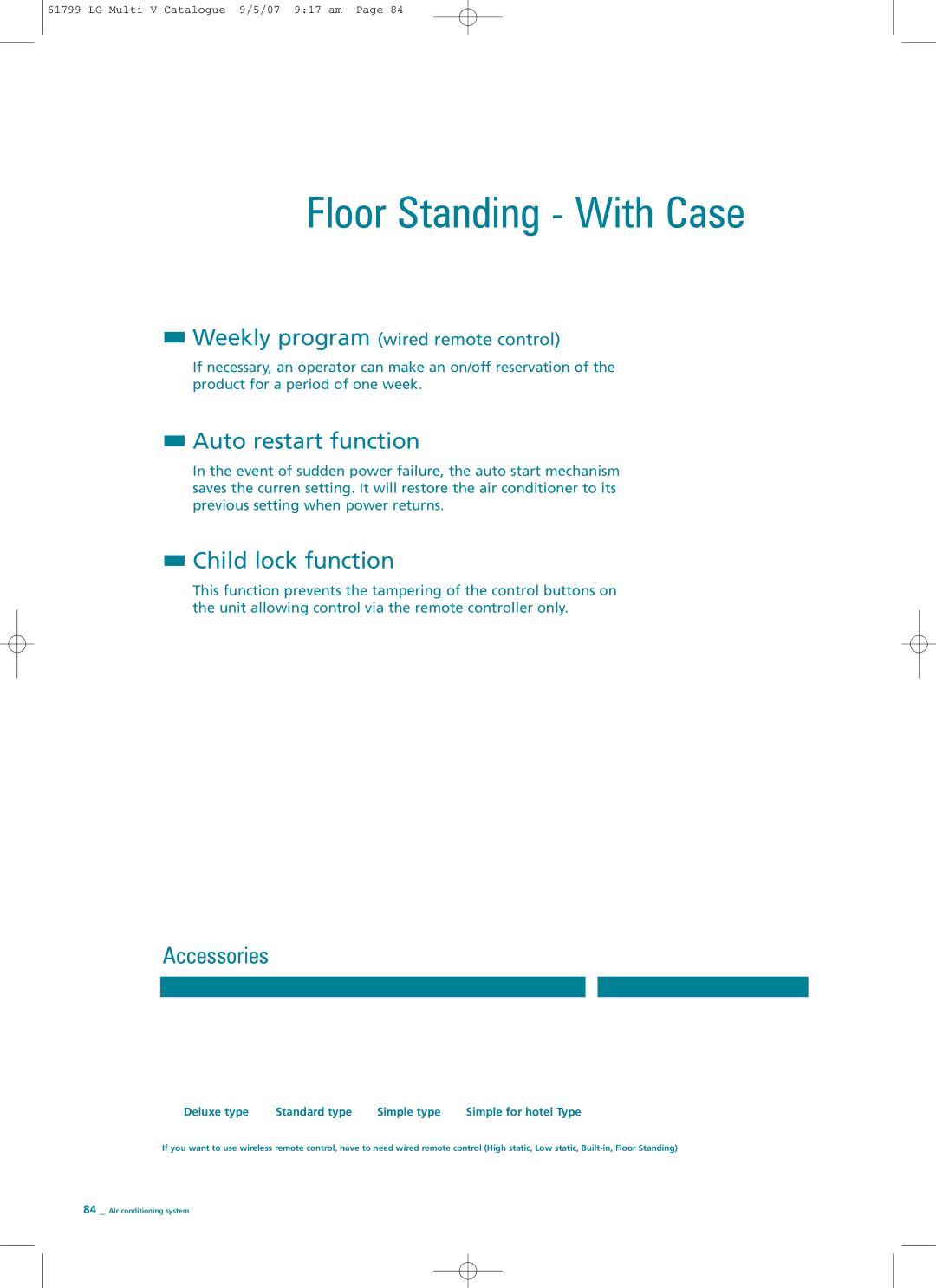 LG Electronics PRHR040 manual Floor Standing With Case, Child lock function 