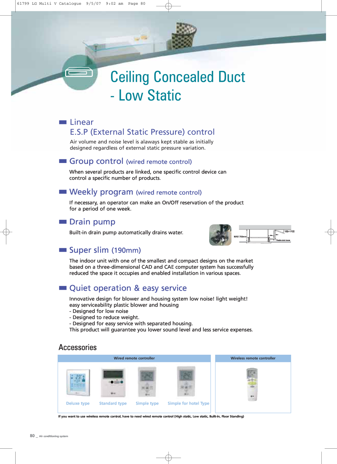LG Electronics PRHR040 Ceiling Concealed Duct - Low Static, Super slim 190mm, Drain pump, Quiet operation & easy service 