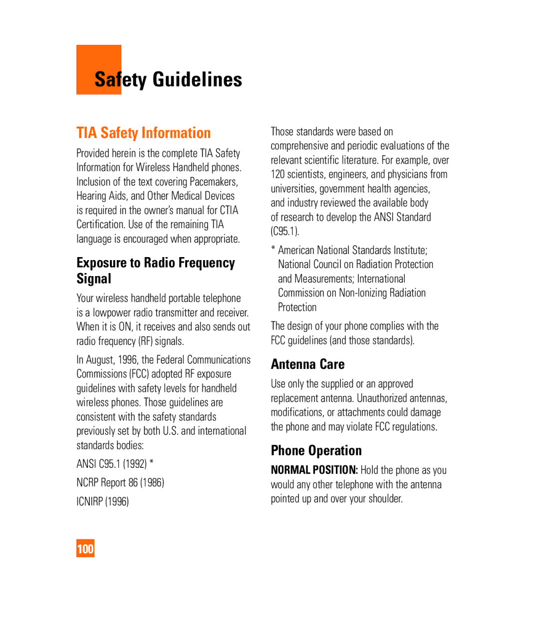 LG Electronics PRIME manual Safety Guidelines, TIA Safety Information, Exposure to Radio Frequency Signal, Antenna Care 