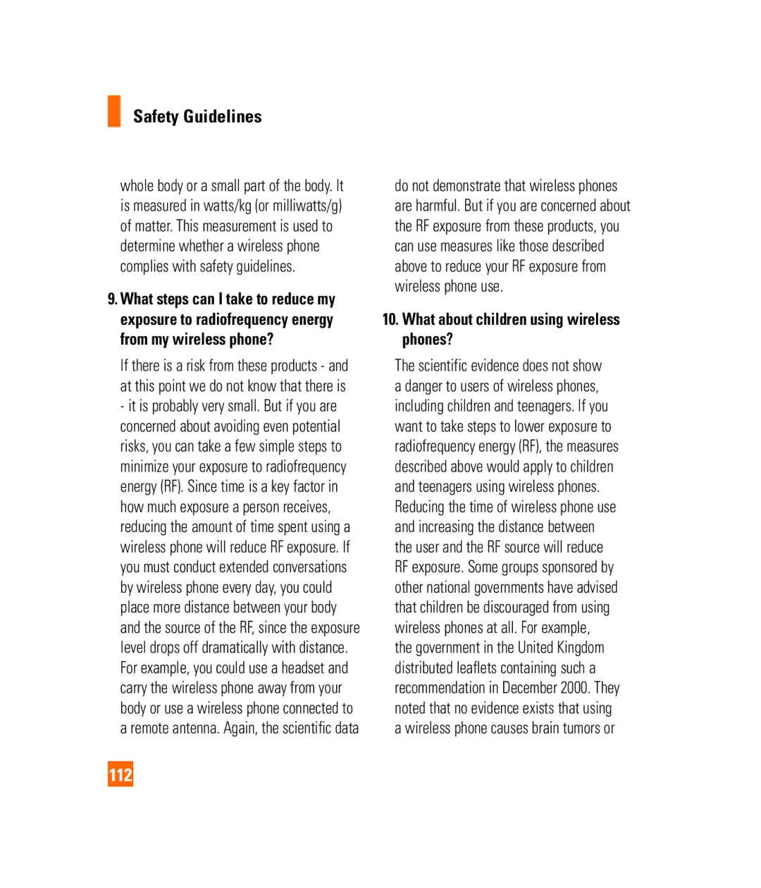 LG Electronics PRIME manual 112, What about children using wireless phones? 