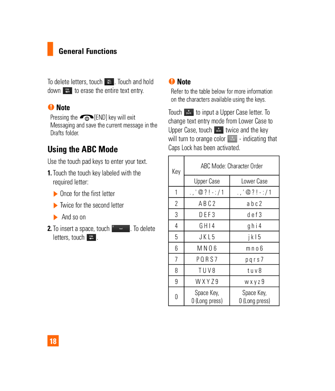 LG Electronics PRIME manual Using the ABC Mode, Once for the first letter Twice for the second letter So on 