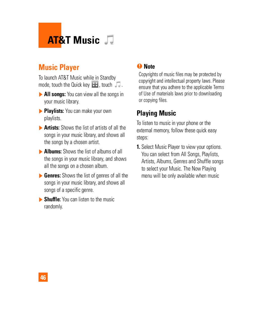 LG Electronics PRIME manual AT&T Music, Music Player, Playing Music, Playlists You can make your own playlists 