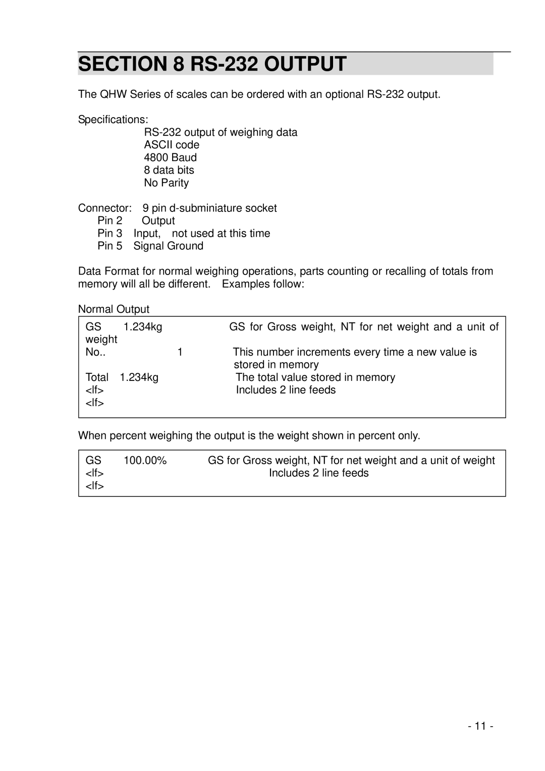 LG Electronics QHW 30, QHW 6, QHW 15 manual RS-232 Output 