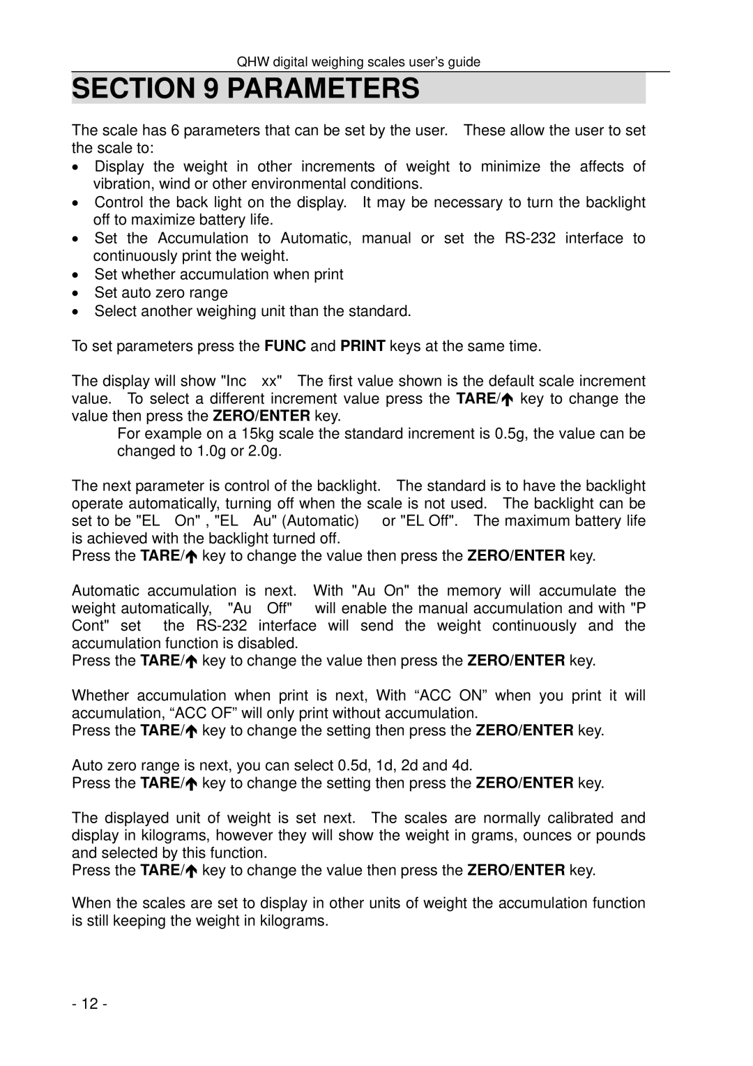 LG Electronics QHW 30, QHW 6, QHW 15 manual Parameters 