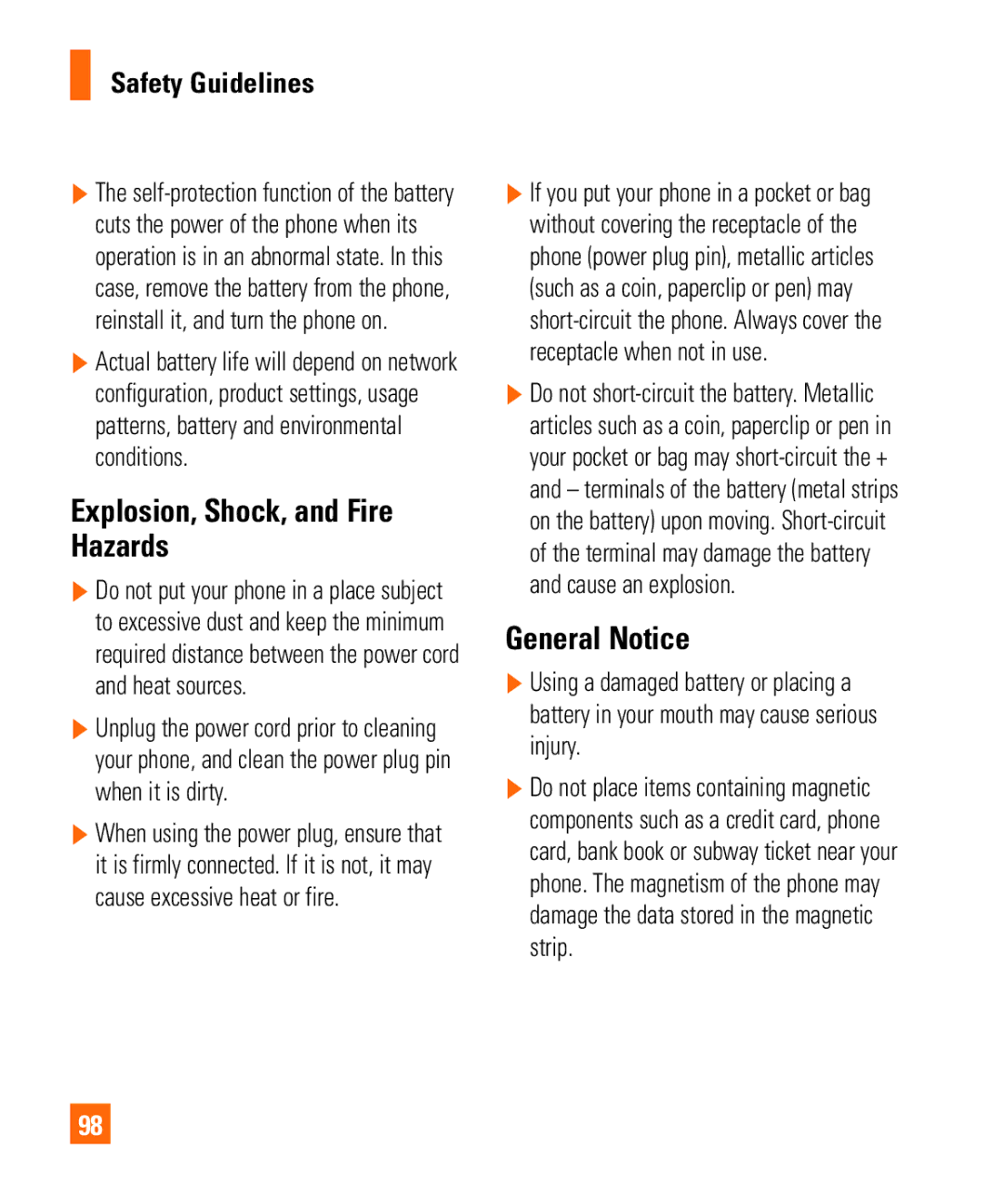 LG Electronics Quantum manual Explosion, Shock, and Fire Hazards, General Notice 