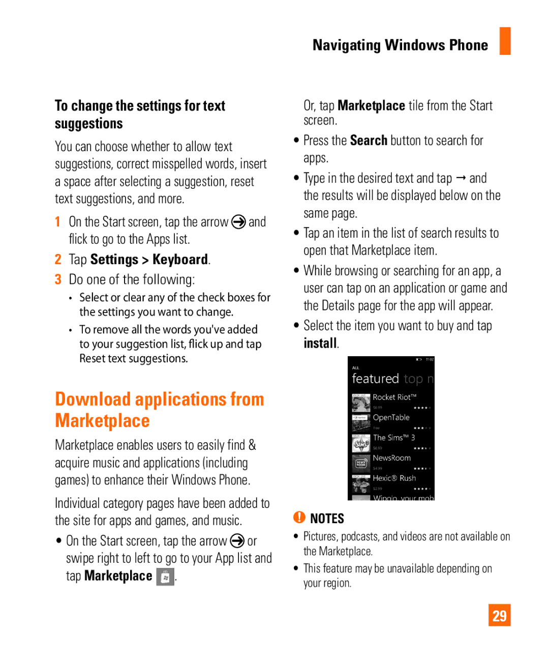 LG Electronics Quantum manual Download applications from Marketplace, To change the settings for text suggestions 