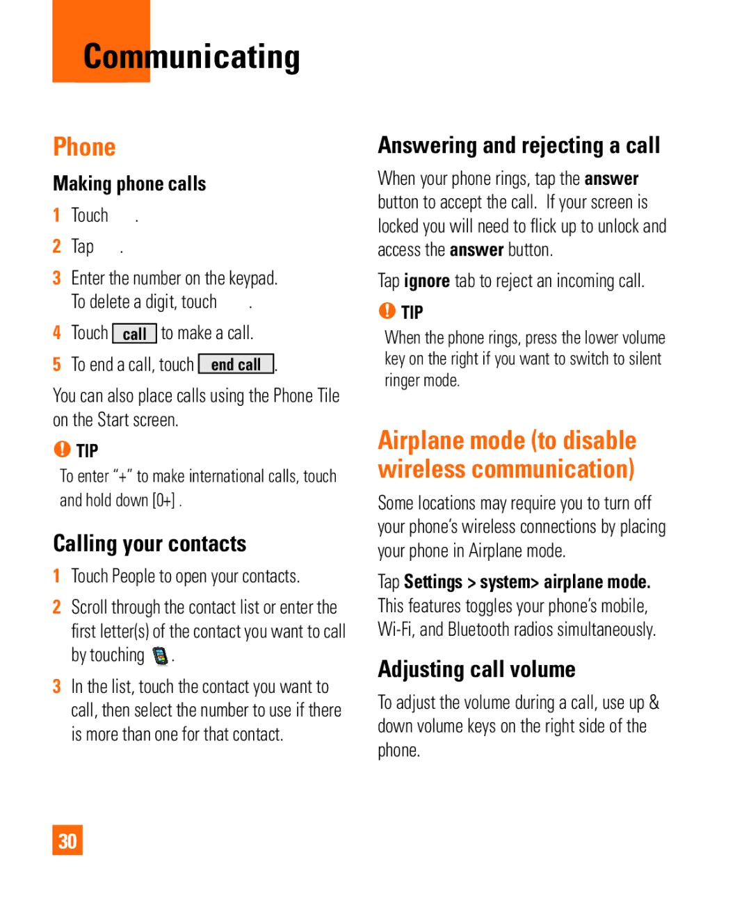 LG Electronics Quantum Communicating, Phone, Calling your contacts, Answering and rejecting a call, Adjusting call volume 