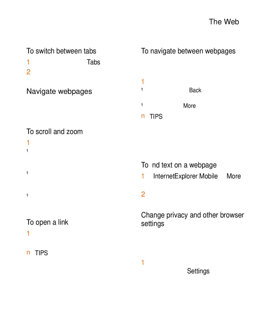LG Electronics Quantum manual To switch between tabs, To scroll and zoom, To open a link, Web To navigate between webpages 