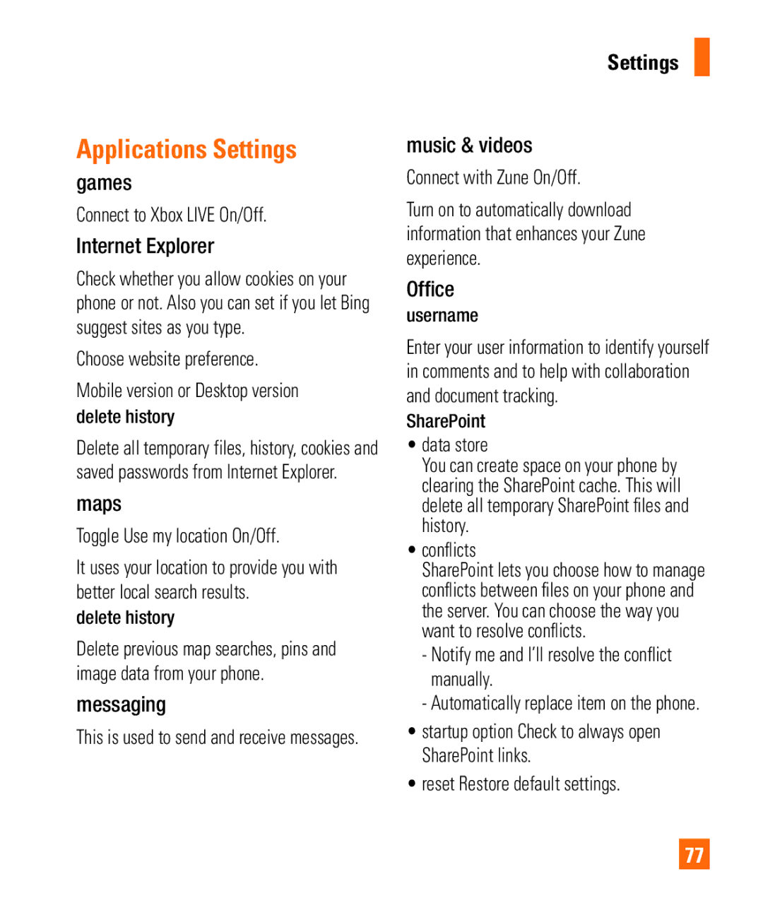 LG Electronics Quantum manual Applications Settings 