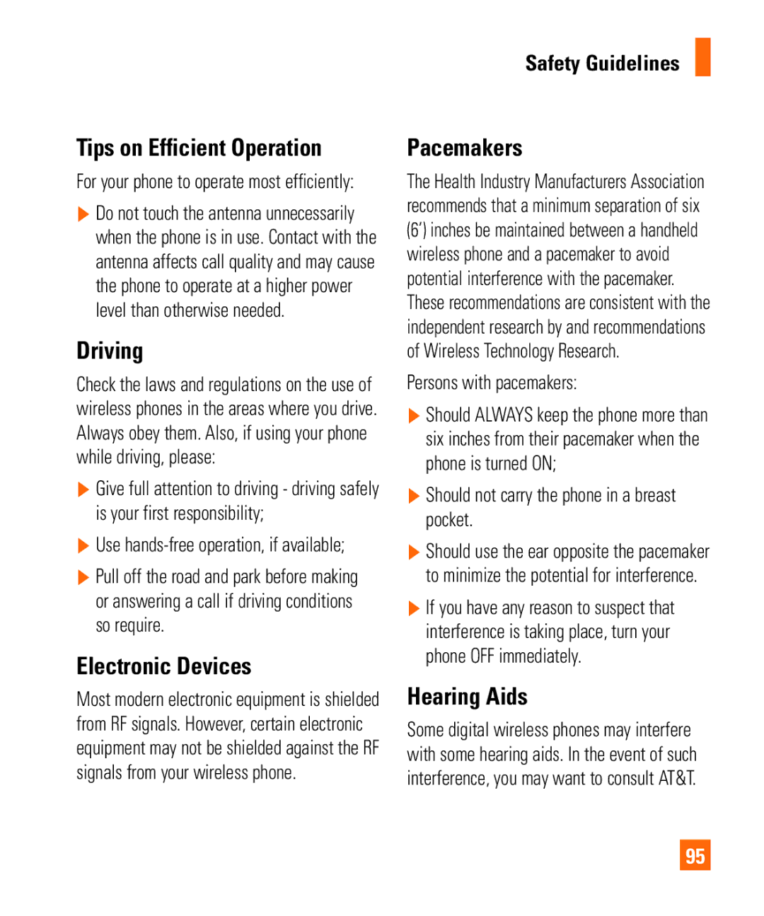 LG Electronics Quantum manual Tips on Efficient Operation, Driving, Electronic Devices, Pacemakers, Hearing Aids 