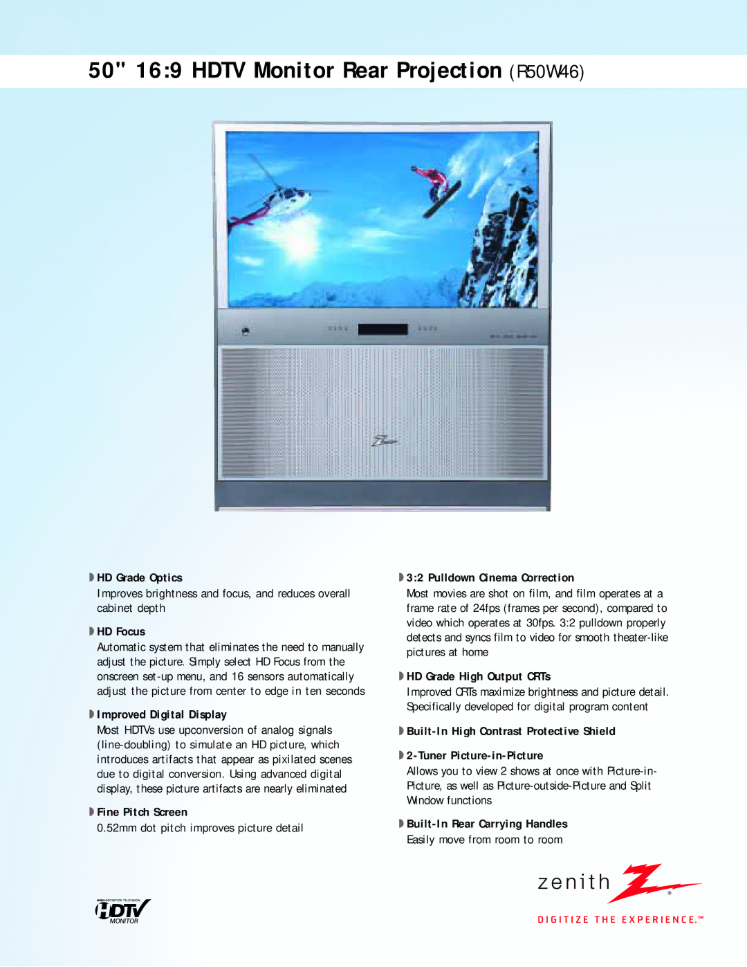 LG Electronics R50W46 manual HD Grade Optics, HD Focus, Improved Digital Display, Fine Pitch Screen 