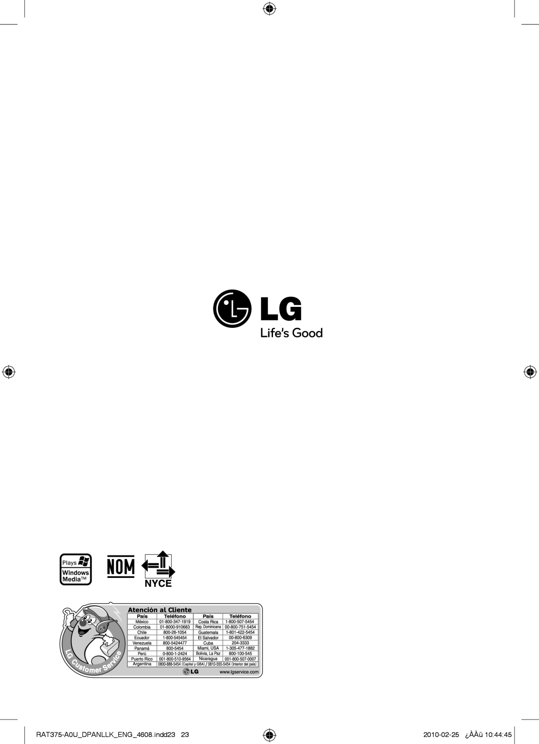 LG Electronics RAS375F, RAS375BF, MFL63284608, RAS375W, RAS375BW RAT375-A0UDPANLLKENG4608.indd23 2010-02-25 ¿ÀÀü 