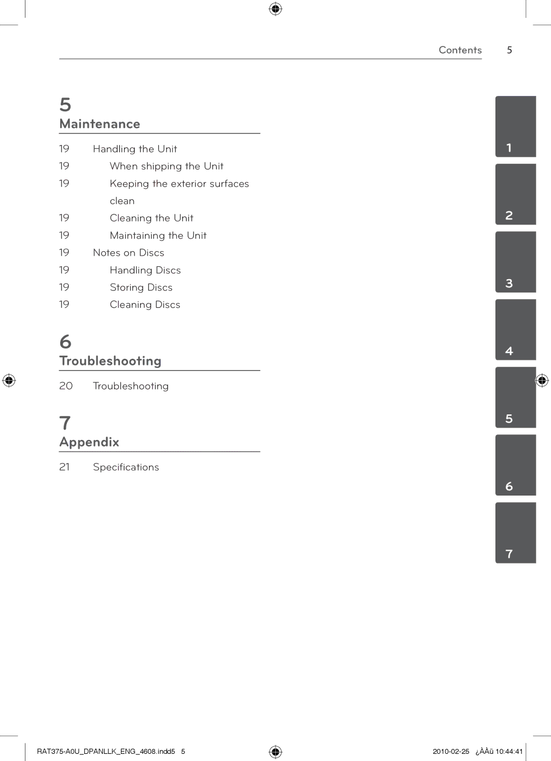 LG Electronics RAT375, RAS375F, RAS375BF, MFL63284608, RAS375W, RAS375BW owner manual Troubleshooting, Specifications 