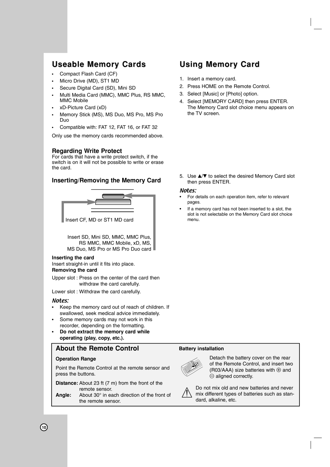 LG Electronics RC199H owner manual Useable Memory Cards Using Memory Card, About the Remote Control 