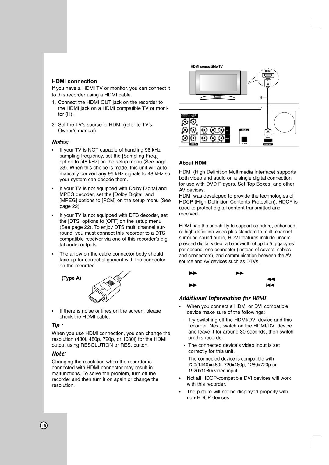 LG Electronics RC199H owner manual Hdmi connection, Type a, About Hdmi 