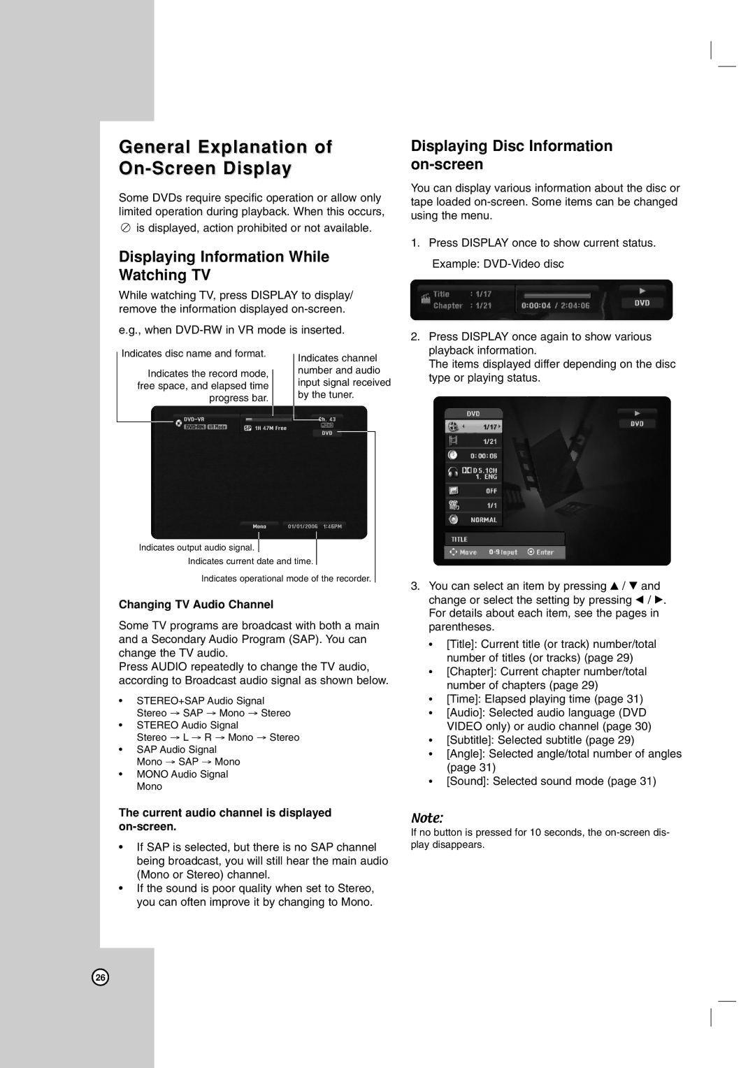 LG Electronics RC199H owner manual General Explanation of On-Screen Display, Displaying Information While Watching TV 