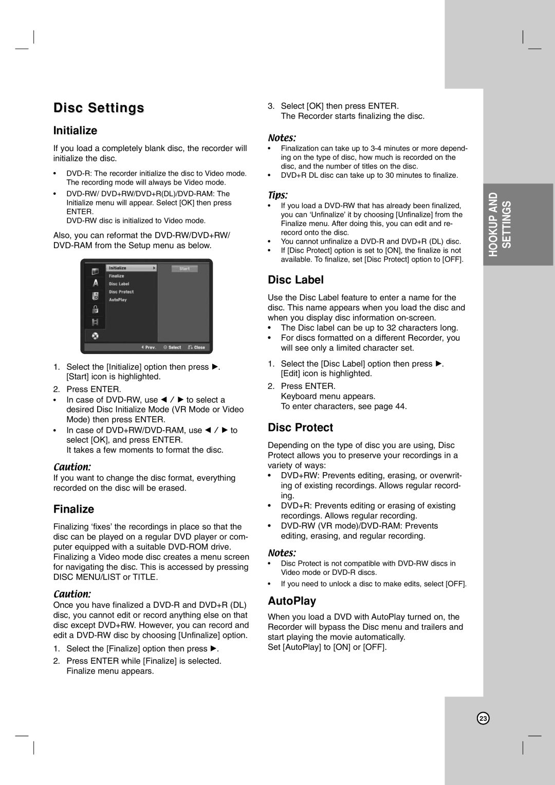 LG Electronics RC700N owner manual Disc Settings 