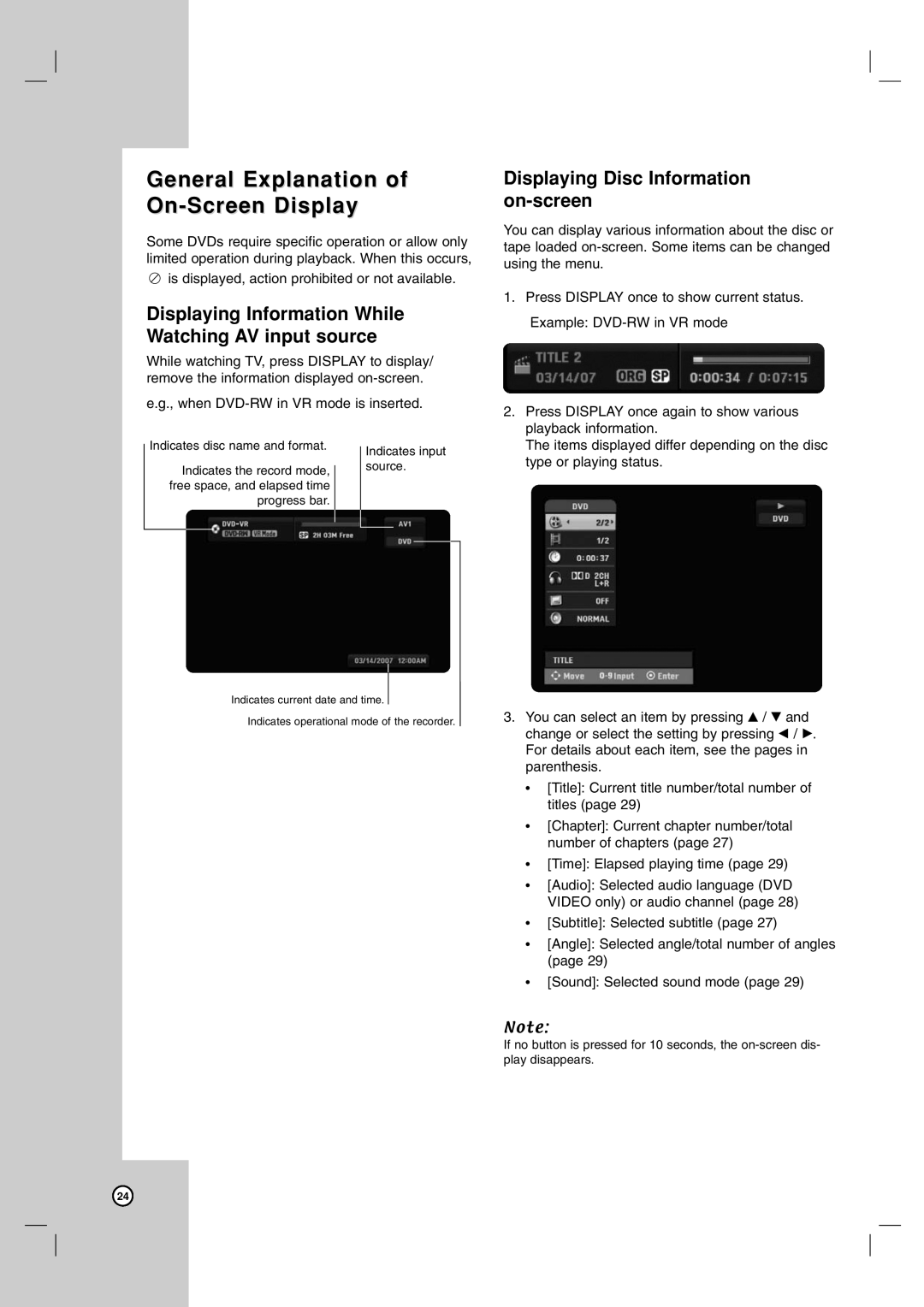 LG Electronics RC700N General Explanation of On-Screen Display, Displaying Information While Watching AV input source 