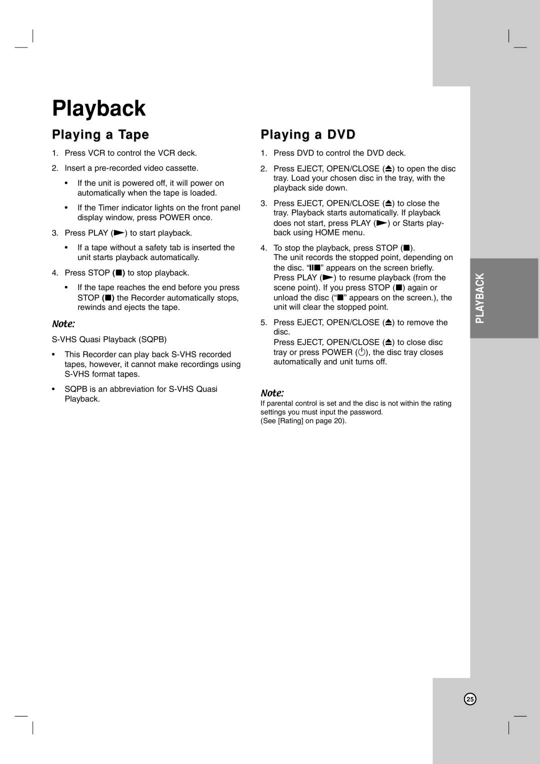 LG Electronics RC700N owner manual Playing a Tape, Playing a DVD 