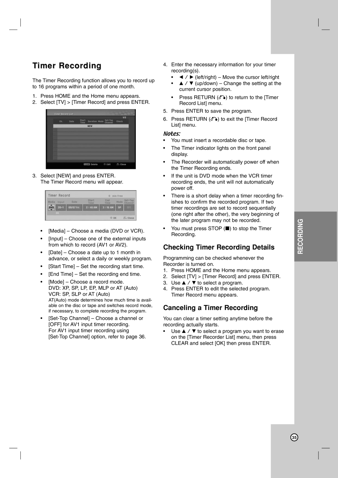 LG Electronics RC700N owner manual Checking Timer Recording Details, Canceling a Timer Recording 