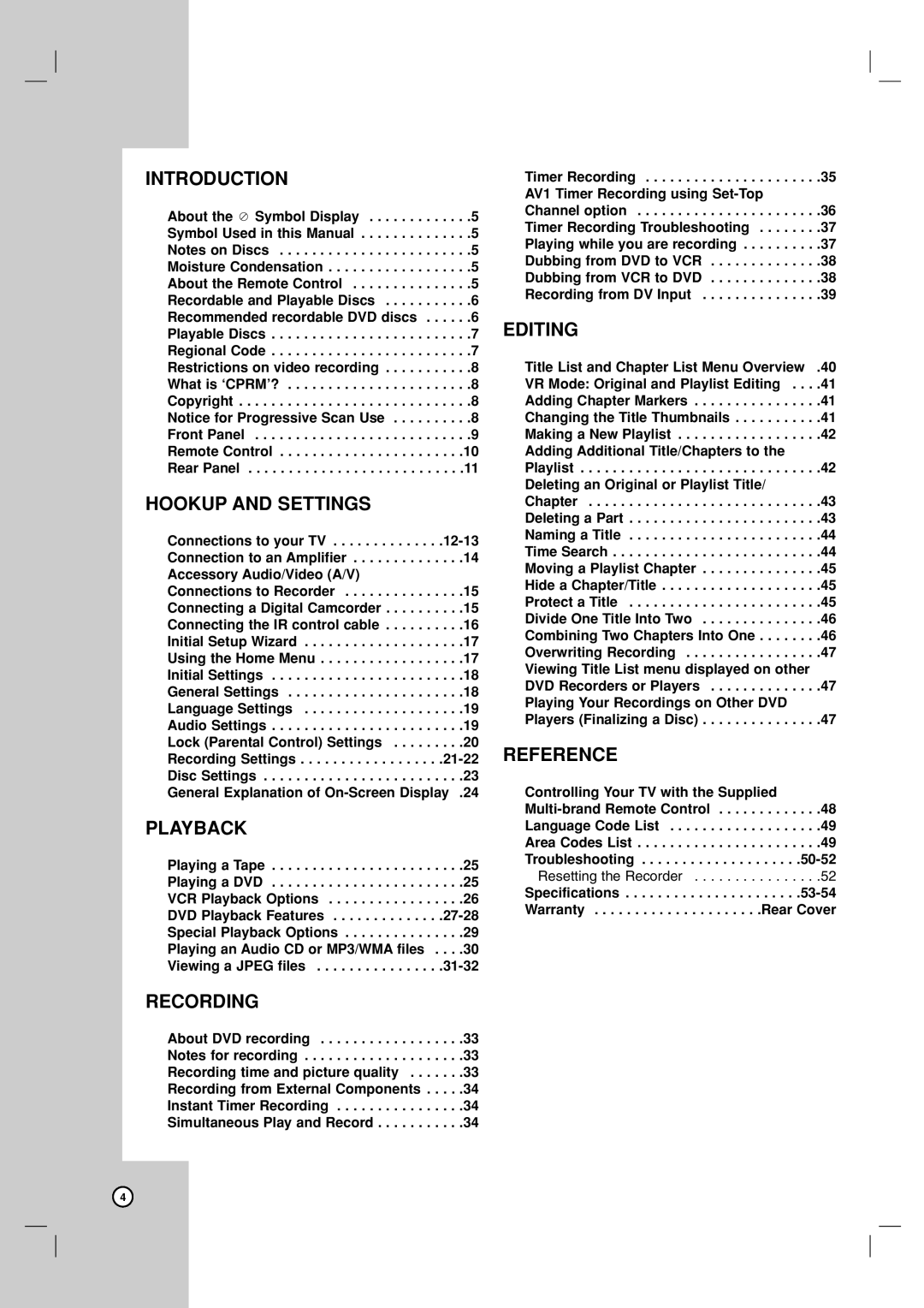 LG Electronics RC700N owner manual Introduction, Resetting the Recorder 