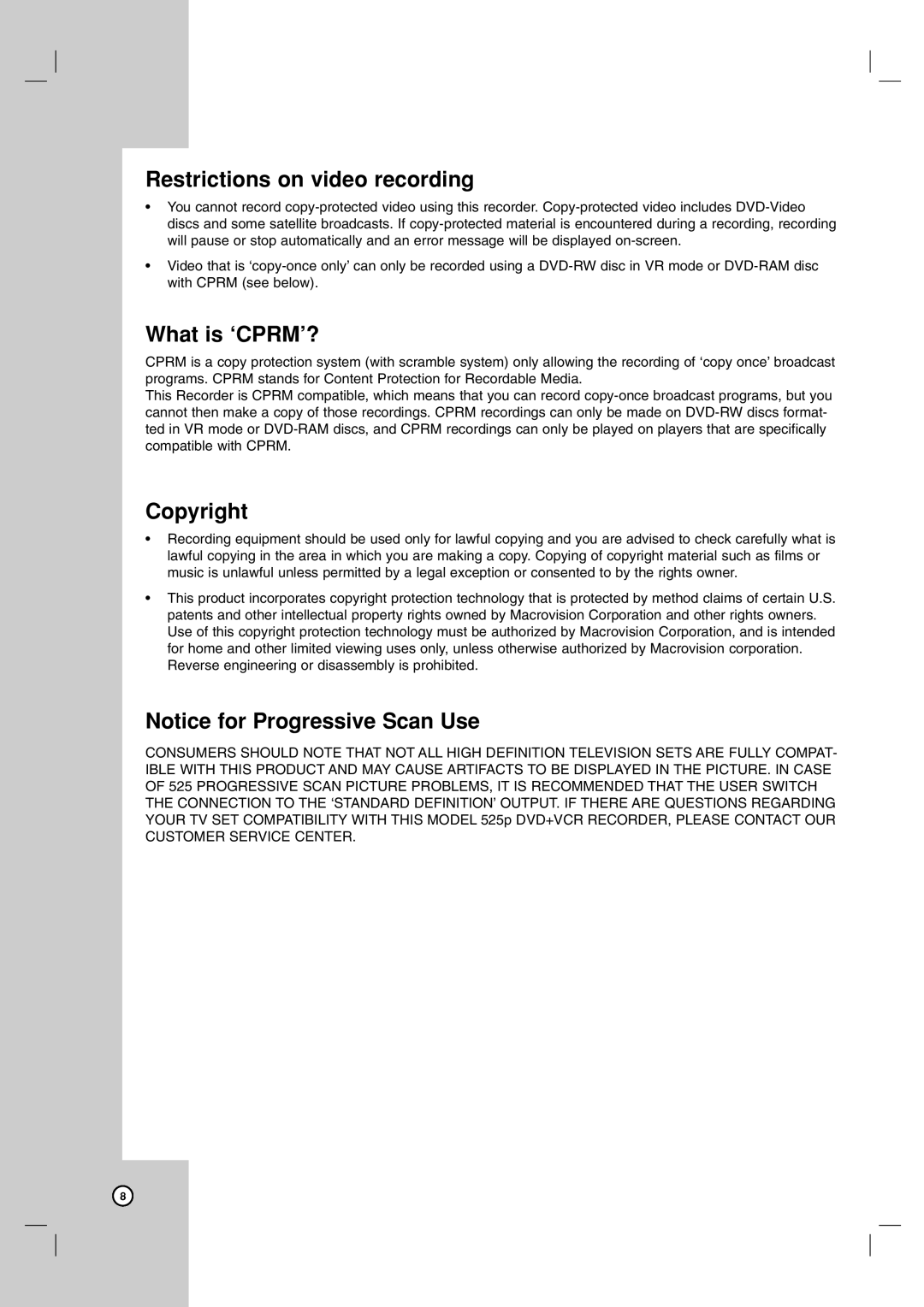 LG Electronics RC700N owner manual Restrictions on video recording, What is ‘CPRM’?, Copyright 