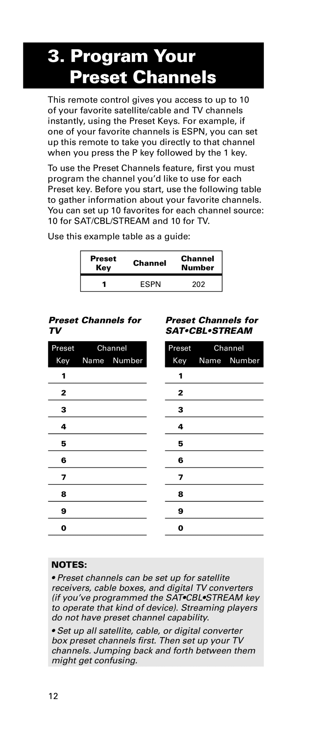 LG Electronics RCRPS06GR owner manual Program Your Preset Channels, Preset Channels for 