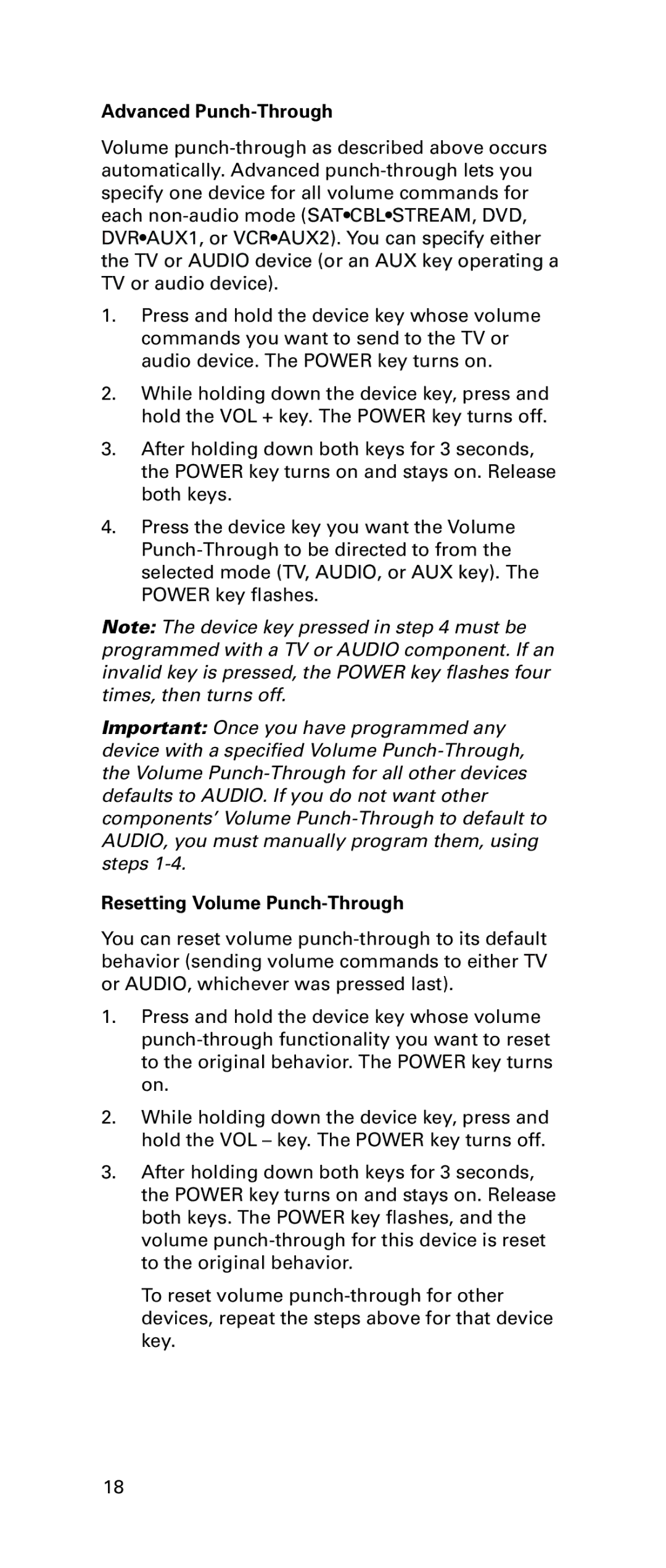 LG Electronics RCRPS06GR owner manual Advanced Punch-Through, Resetting Volume Punch-Through 