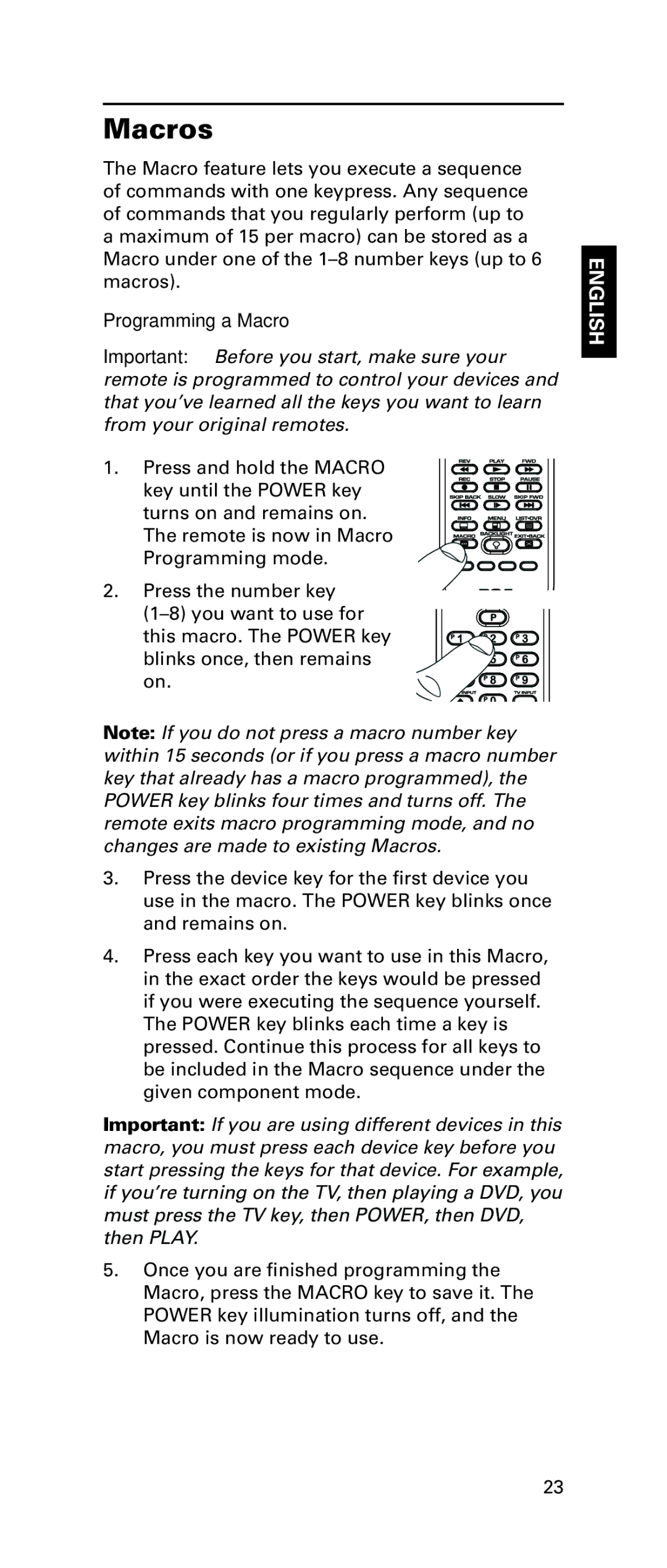 LG Electronics RCRPS06GR owner manual Macros, Programming a Macro 