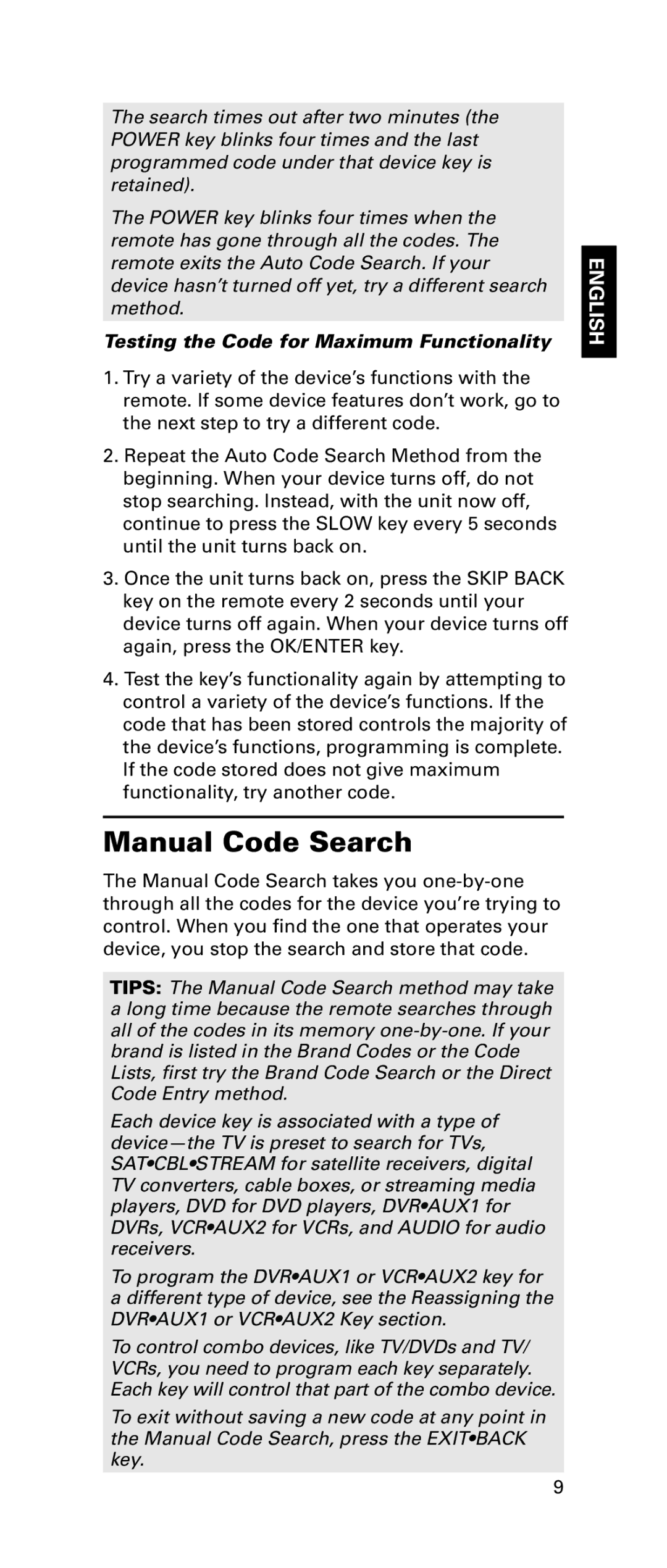 LG Electronics RCRPS06GR owner manual Manual Code Search, Testing the Code for Maximum Functionality 