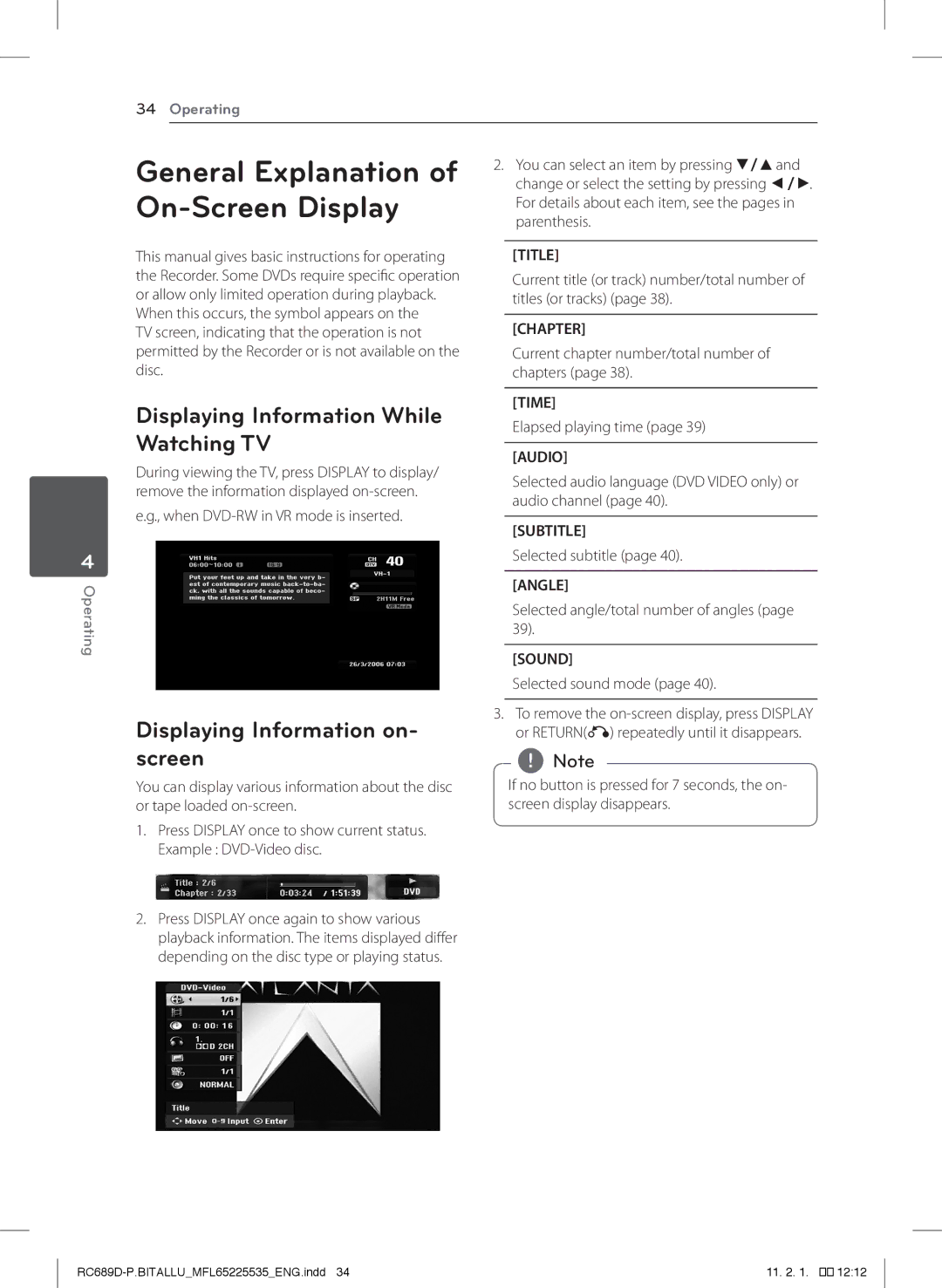 LG Electronics RCT689H owner manual General Explanation, On-Screen Display, Displaying Information While, Watching TV 