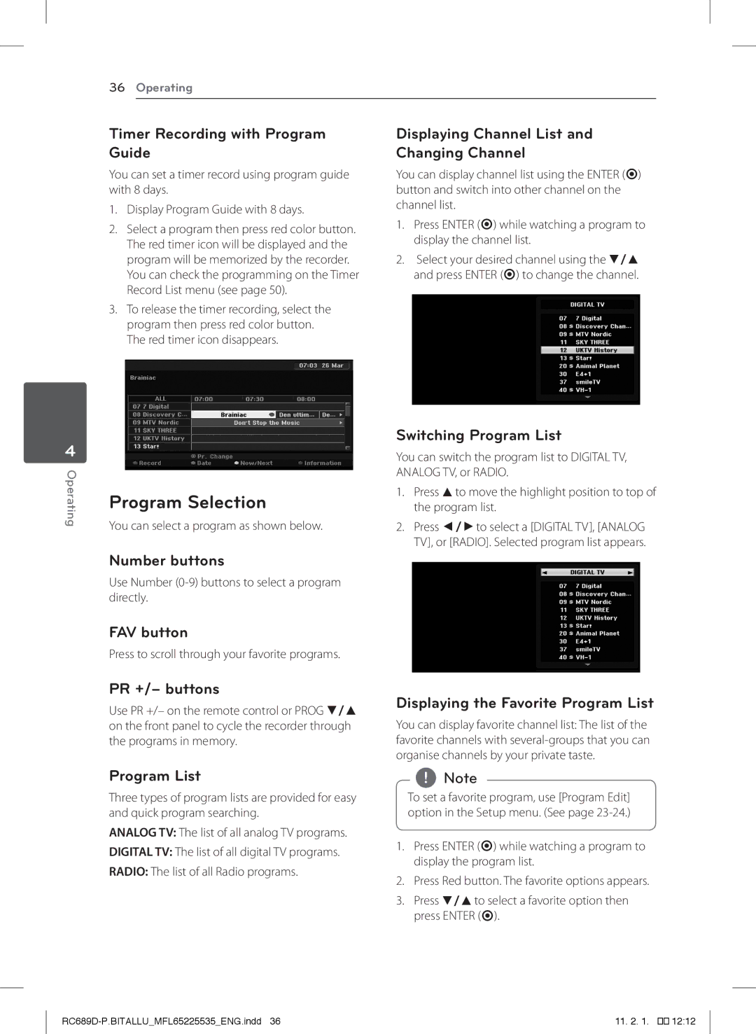 LG Electronics RCT689H owner manual Program Selection 