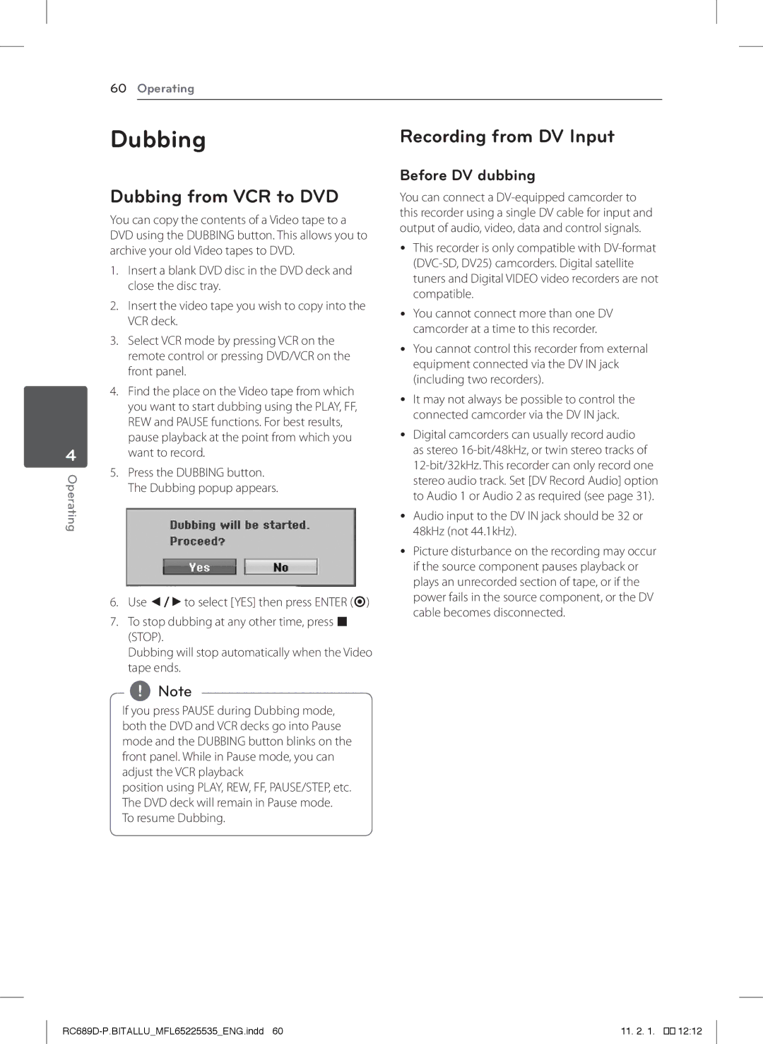 LG Electronics RCT689H owner manual Dubbing from VCR to DVD, Recording from DV Input, Before DV dubbing 