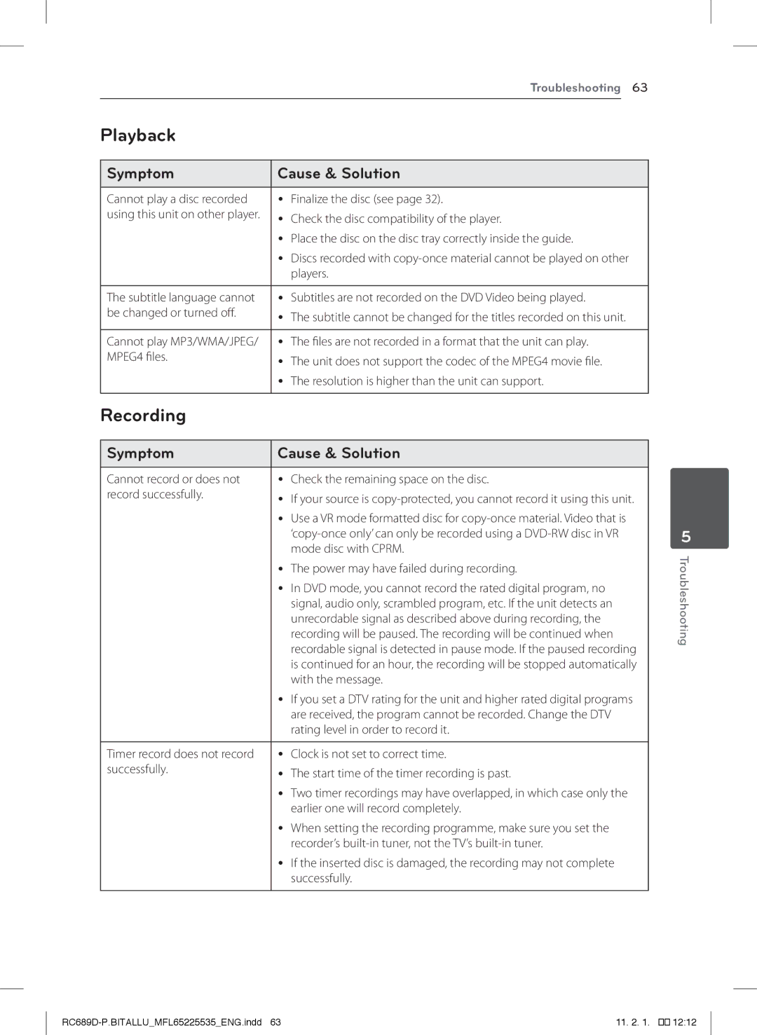 LG Electronics RCT689H owner manual Playback, Recording 