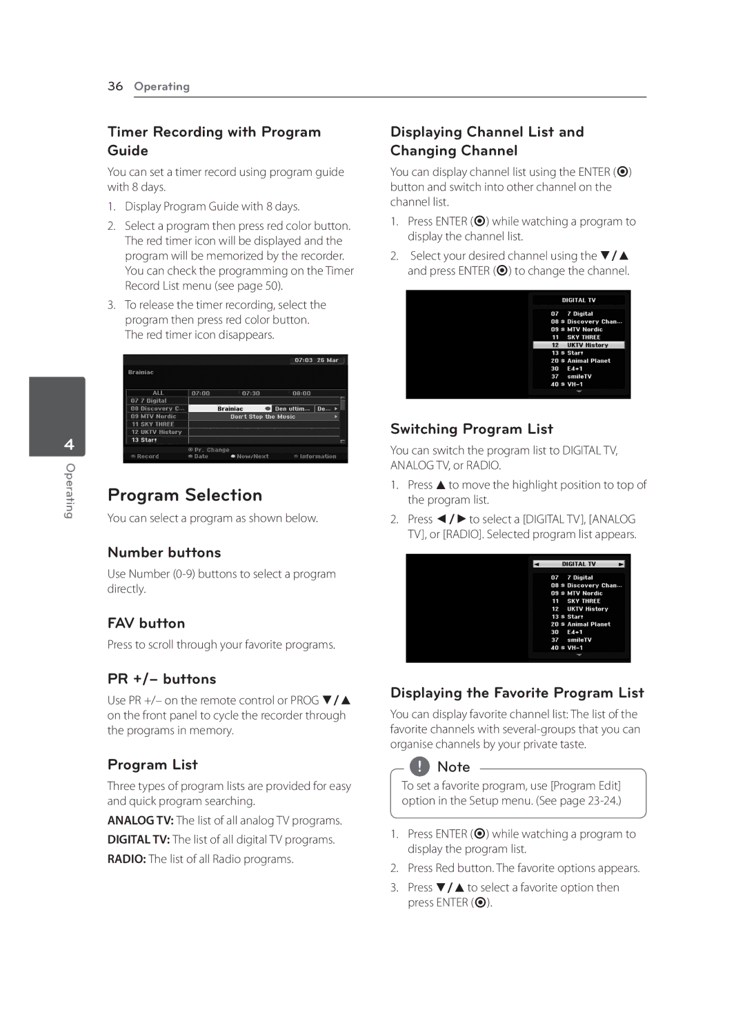 LG Electronics RCT699H owner manual Program Selection 