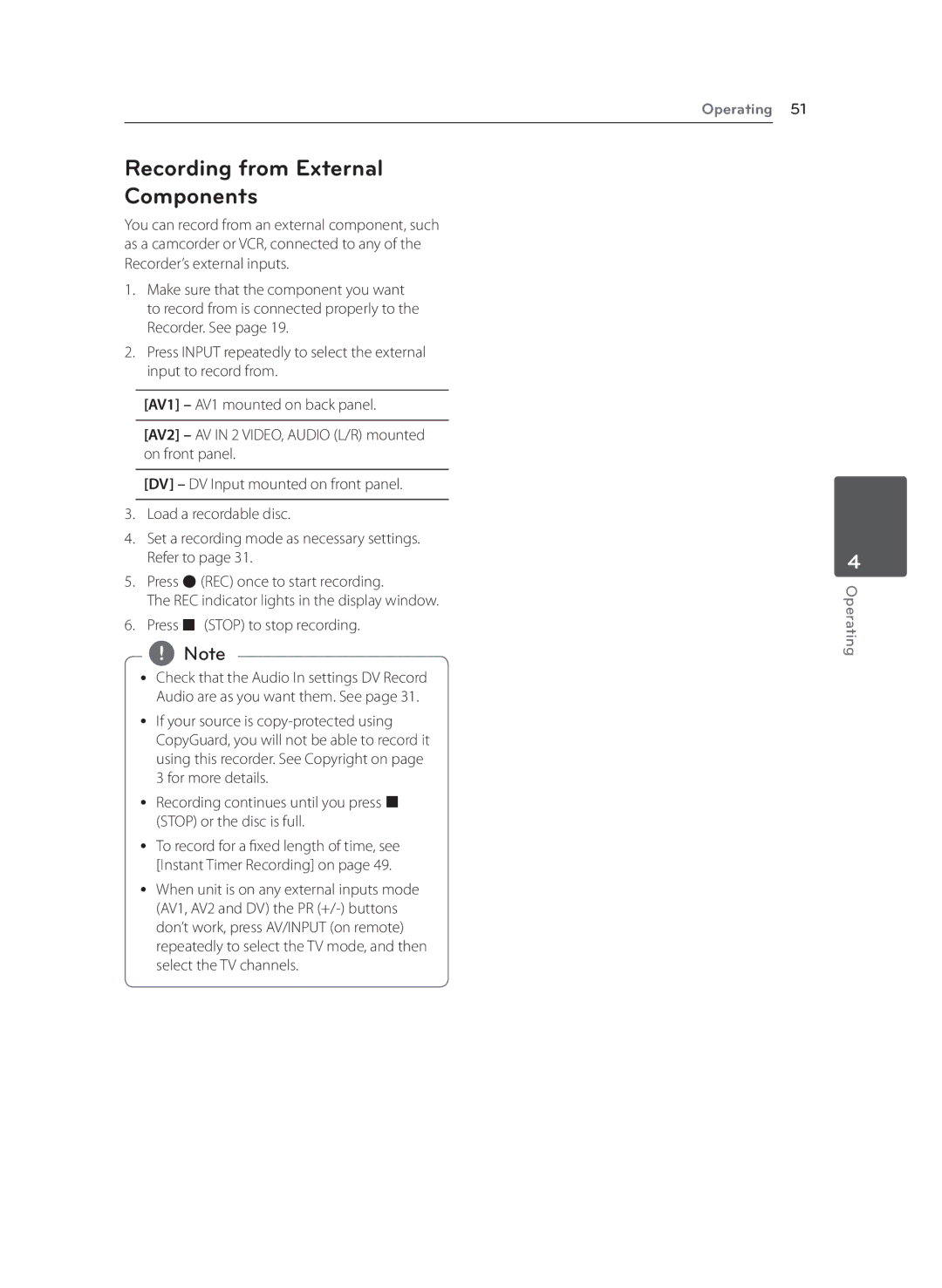 LG Electronics RCT699H owner manual Recording from External Components 