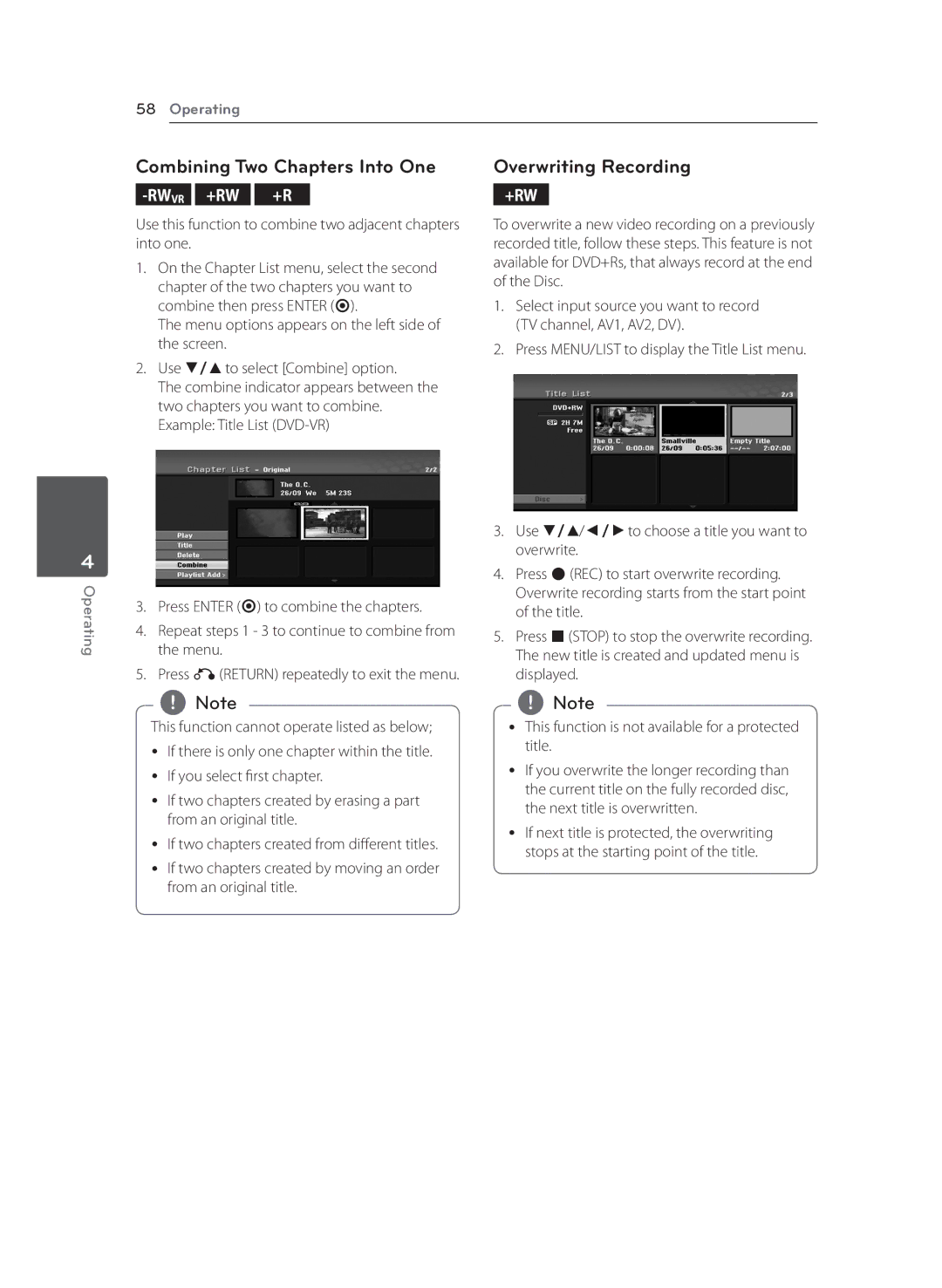 LG Electronics RCT699H Combining Two Chapters Into One, Use this function to combine two adjacent chapters into one 