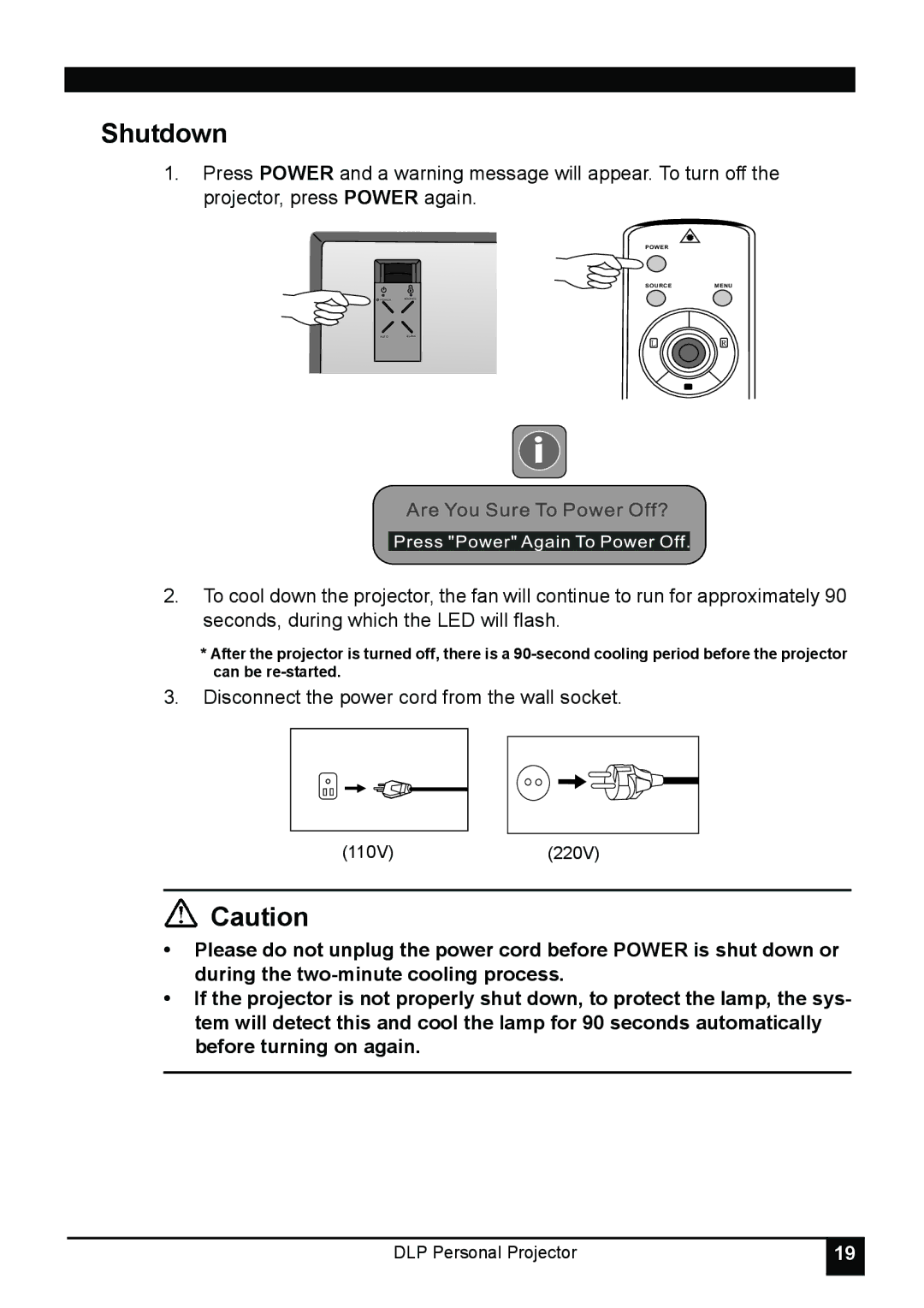 LG Electronics RD-JT31 800X600 SVGA, RD-JT30 1024X768 XGA manual Shutdown 