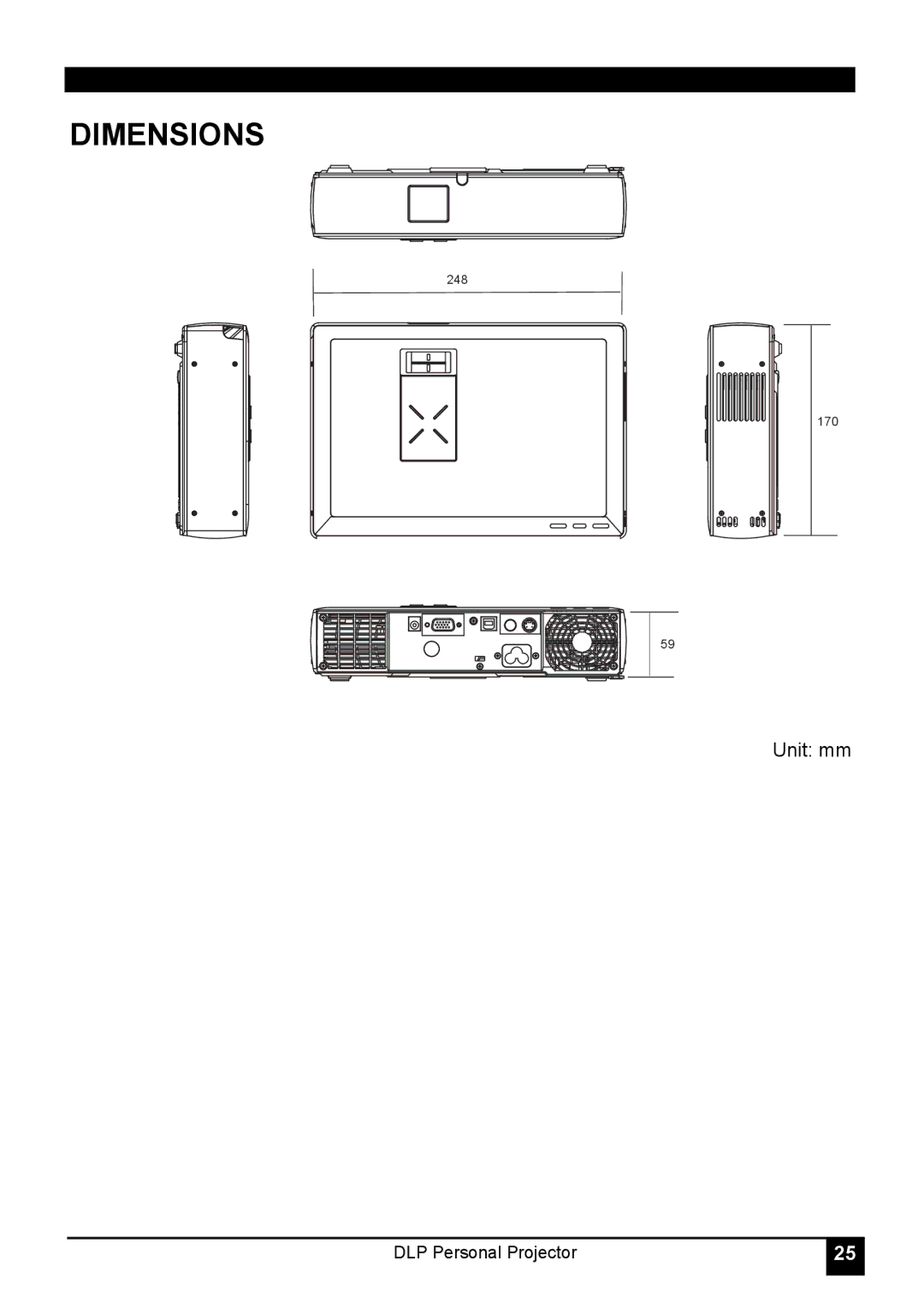 LG Electronics RD-JT31 800X600 SVGA, RD-JT30 1024X768 XGA manual Dimensions 