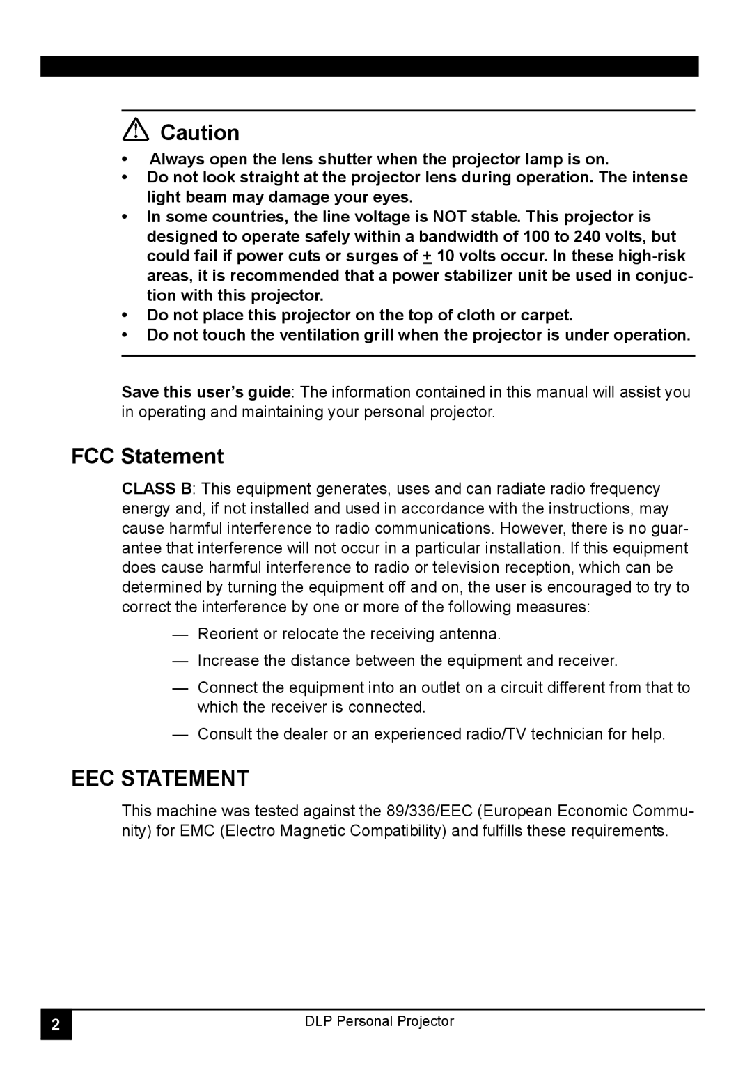 LG Electronics RD-JT30 1024X768 XGA, RD-JT31 800X600 SVGA manual FCC Statement, EEC Statement 