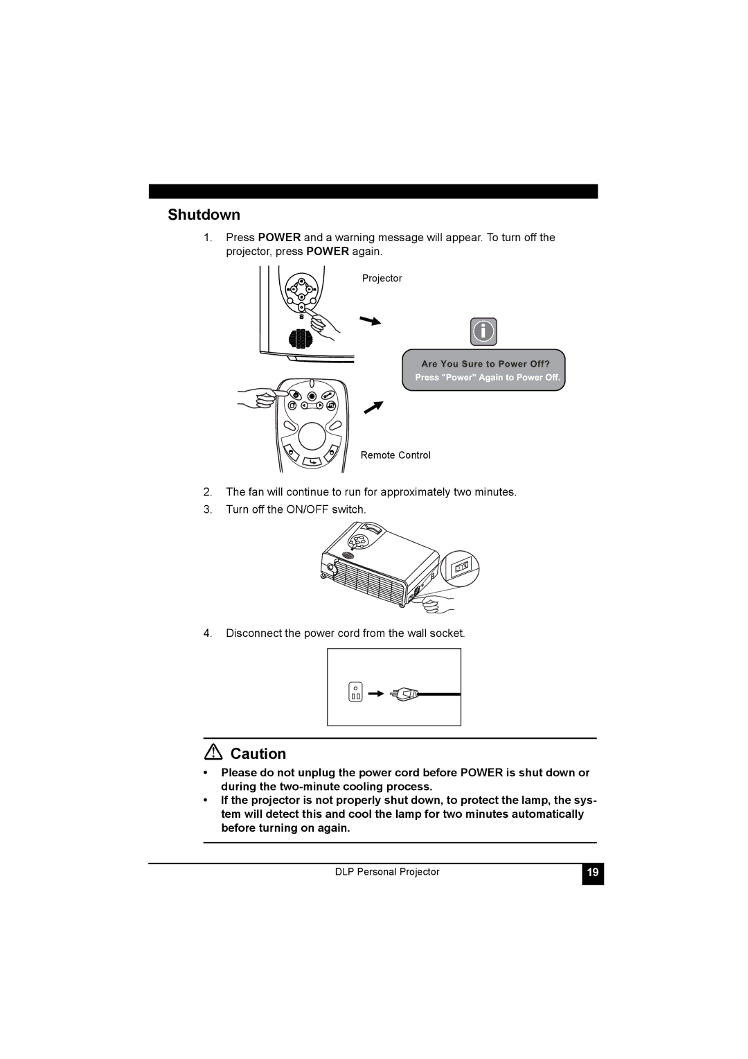 LG Electronics RD-JT40 1024X768 XGA, RD-JT41 800X600 SVGA manual Shutdown 