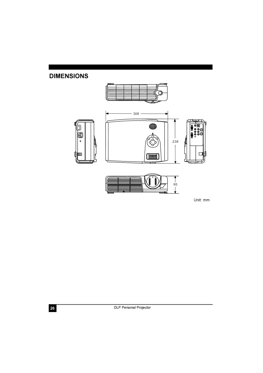 LG Electronics RD-JT41 800X600 SVGA, RD-JT40 1024X768 XGA manual Dimensions 