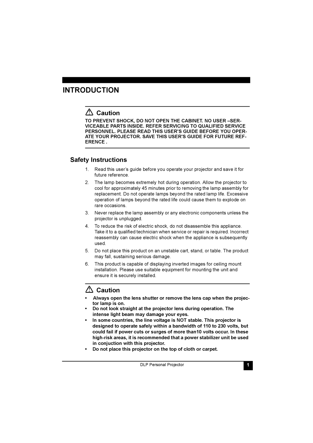 LG Electronics RD-JT40 1024X768 XGA, RD-JT41 800X600 SVGA manual Introduction, Safety Instructions 