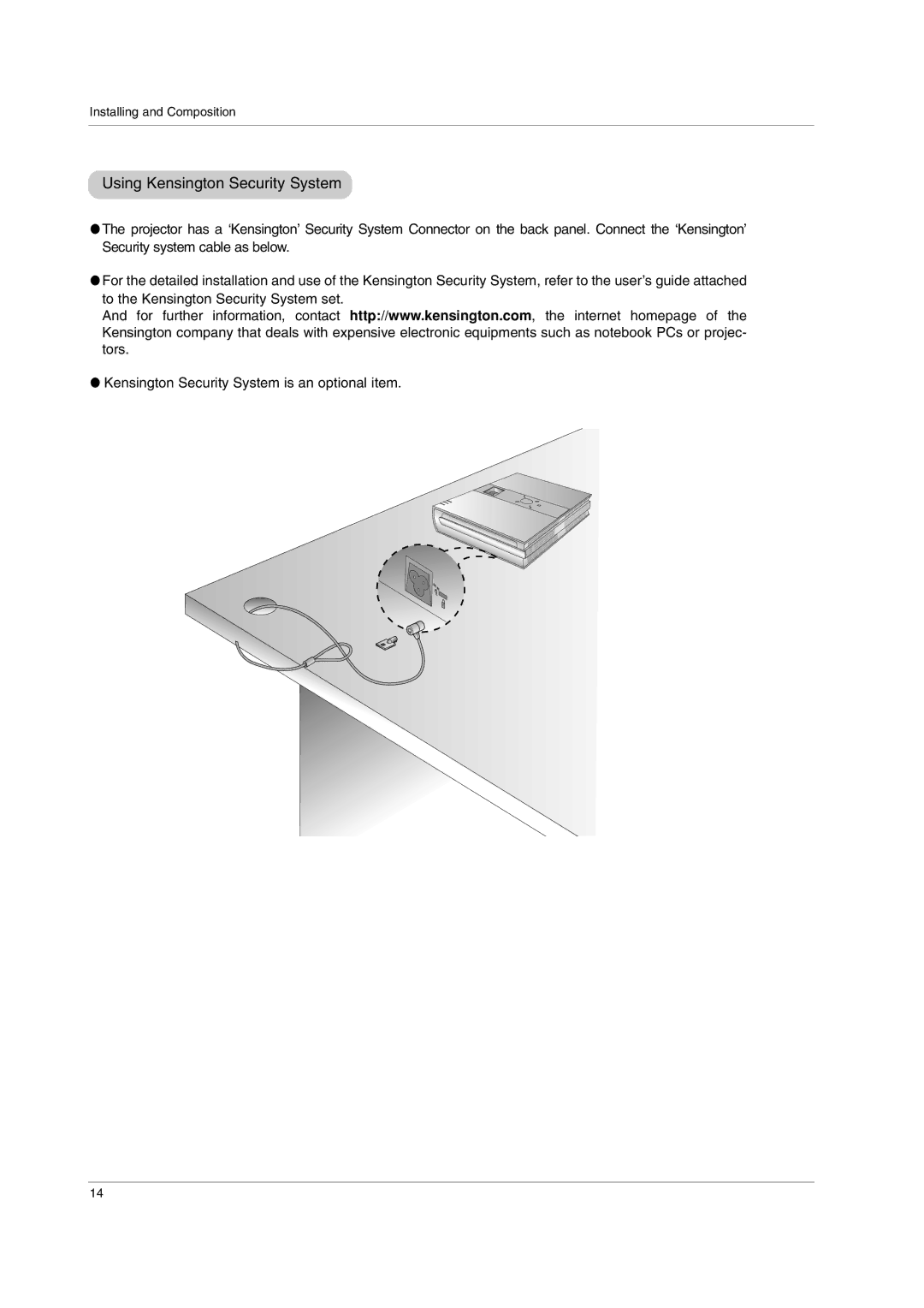 LG Electronics RD-JT91 owner manual Using Kensington Security System 