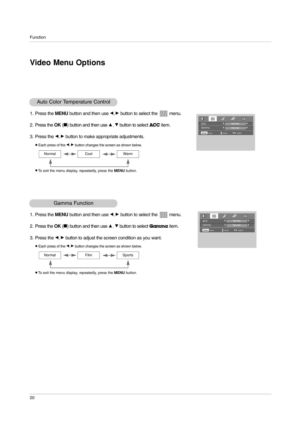 LG Electronics RD-JT91 owner manual Auto Color Temperature Control, Gamma Function 