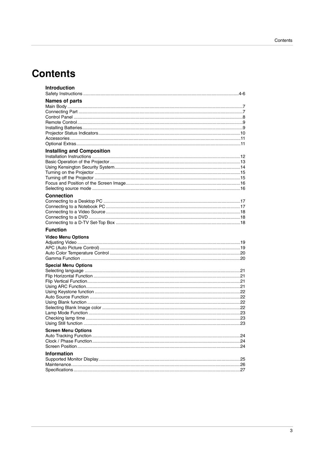 LG Electronics RD-JT91 owner manual Contents 