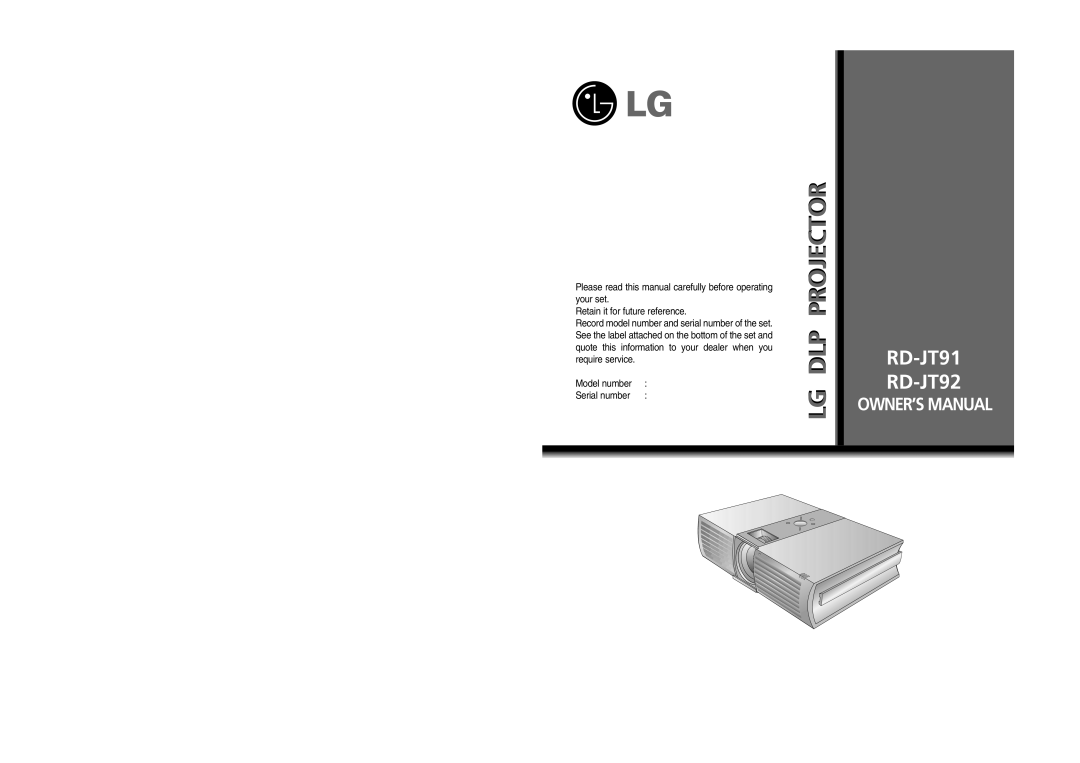LG Electronics RD-JT91, RD-JT92 owner manual Please read this manual carefully before operating your set, Model number 
