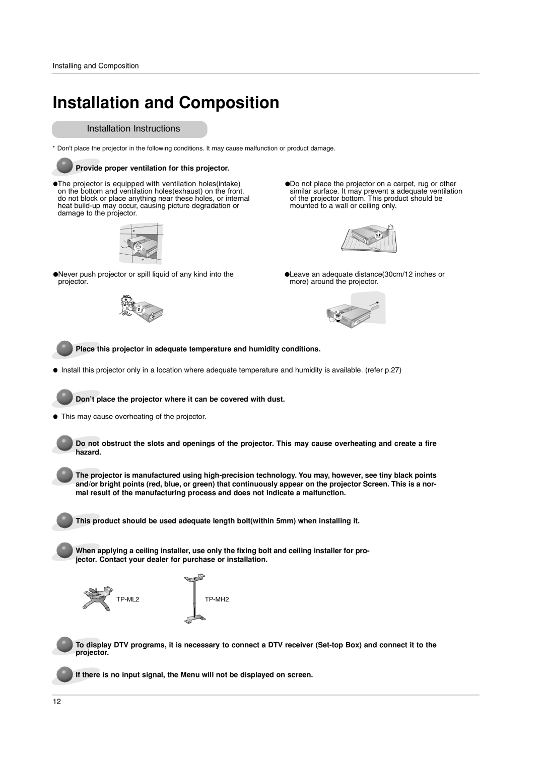 LG Electronics RD-JT92, RD-JT91 owner manual Installation and Composition, Installation Instructions 